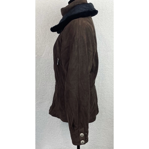 (VTG) METROPOLIS • Brown/Black Suede Fur Trim Jacket - Picture 8 of 16